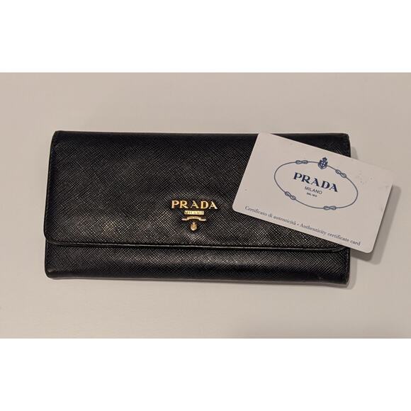 Prada Black Saffiano Leather Wallet with Gold Zipper COA Card Included - Picture 2 of 16